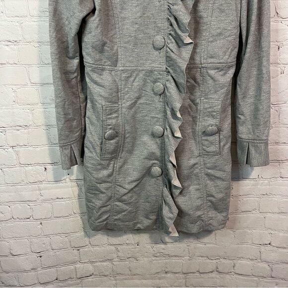 Kut from the Kloth Womens Button Front Long Jacket Size Large Gray Ruffle - Picture 3 of 6